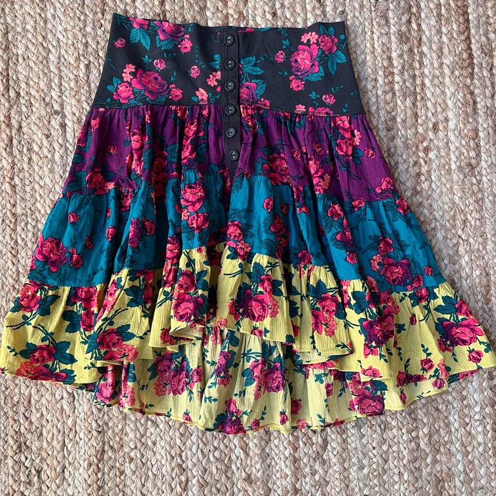 Vintage Betsey Johnson Floral Tiered Midi Skirt